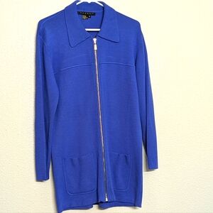 Tesori Indigo Blue Women's Sweater Size Medium Front Zip Striking Contrast